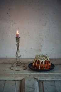 High angle view of cake on table