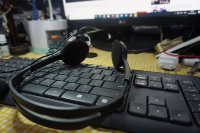 Close-up of laptop keyboard on table