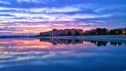 Reflection of clouds in water at dusk