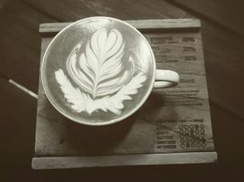 High angle view of coffee on table