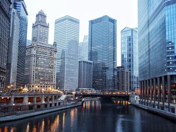 City skyline at dusk