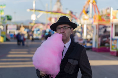 Man in amusement park