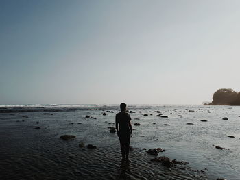 Rear view of man standing on beach