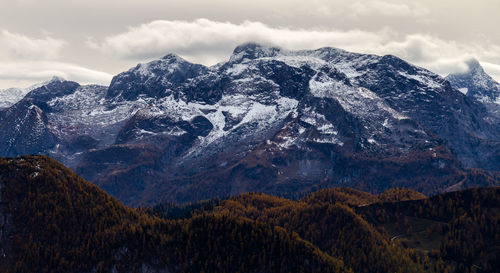 Scenic view of snowcapped mountains against sky