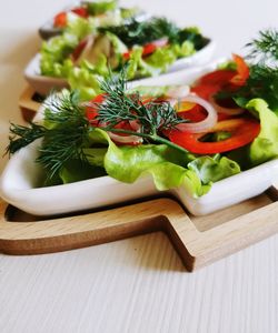 Close-up of salad served on table