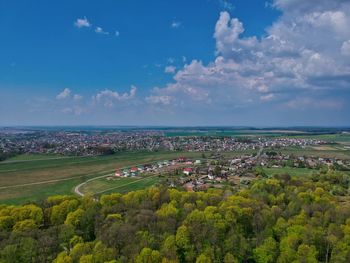 High angle view of townscape against sky