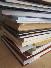 Stack of books on table