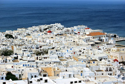 Aerial view of people by sea against sky