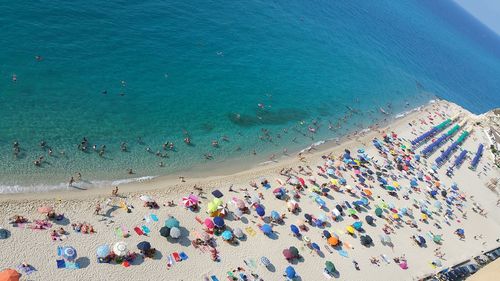 High angle view of people on beach