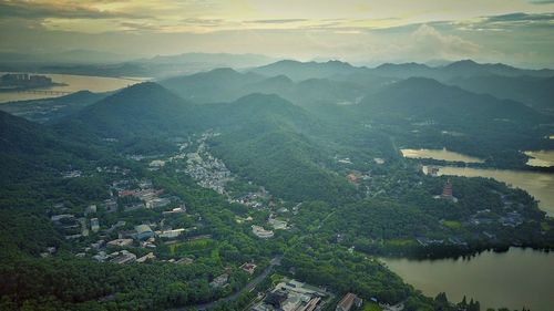 High angle view of mountains against sky