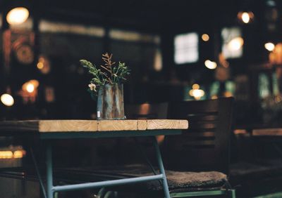 Close-up of illuminated table