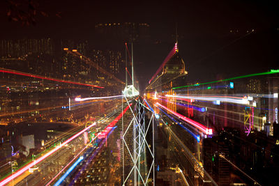 Light trails on road at night