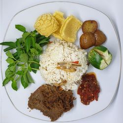 High angle view of food served in plate