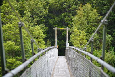 Footbridge over footpath in forest