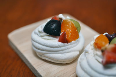 Close-up of dessert in plate on table