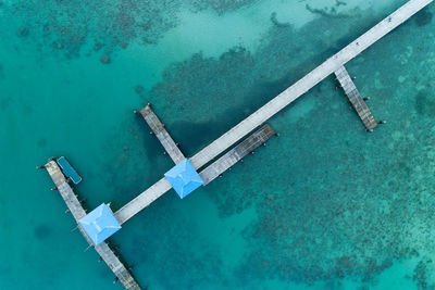 Directly above shot of built structures on pier in sea