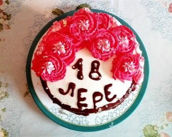 High angle view of cake on table