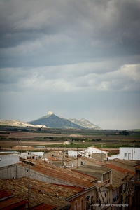 High angle view of buildings against sky