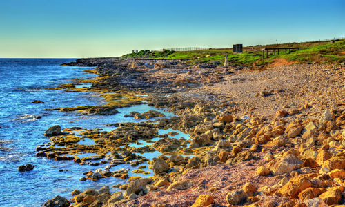 Scenic view of sea against clear sky