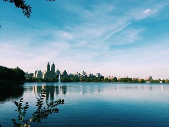 Reflection of buildings in lake