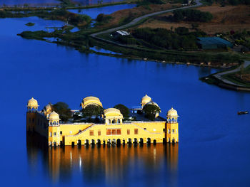 High angle view of jal mahal in lake