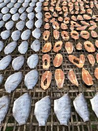 Full frame shot of  dry fish from sun for sale