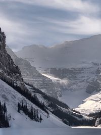 Scenic view of snow covered mountains against sky