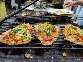 High angle view of food on table