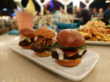 Close-up of burger in plate