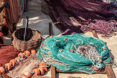 High angle view of fishing net