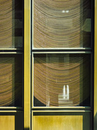 Full frame shot of glass window. the metal drapes of the grill restaurant in new york. 