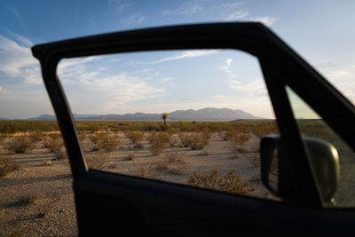 Reflection of car on side-view mirror