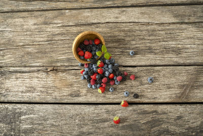 High angle view of cherries on table