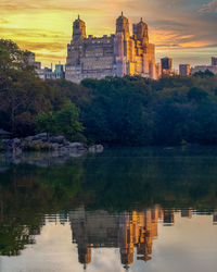 Reflection of buildings in lake