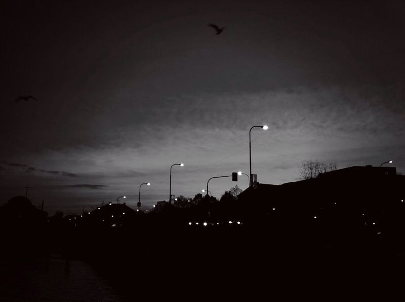 street light, sky, illuminated, silhouette, lighting equipment, night, dusk, cloud - sky, built structure, building exterior, architecture, outdoors, sunset, low angle view, nature, city, no people, dark, cloud, tree