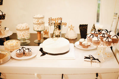 Close-up of cakes on table at home