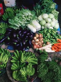 High angle view of vegetables at market for sale