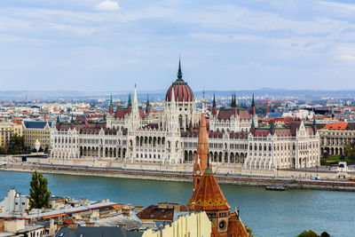 High angle view of hungarian parliament building in city