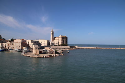Trani,  italy,  4 december 2022, the cathedral of san nicola seen from the belvedere of the fort
