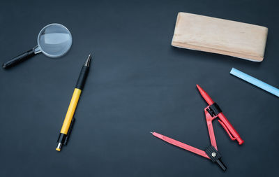 High angle view of colored pencils on table