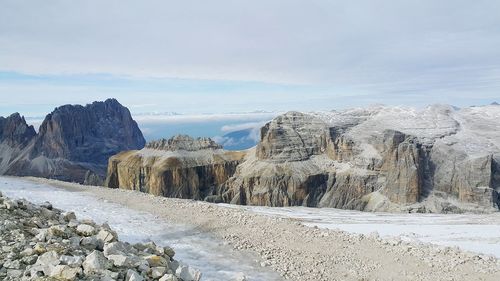 Panoramic view of rocky mountains against sky