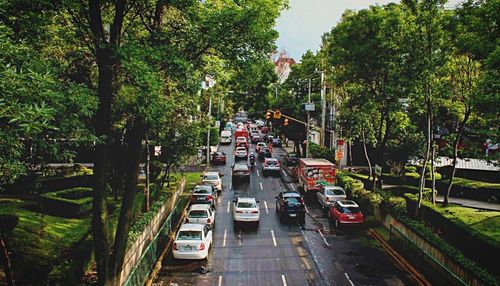 High angle view of cars in city