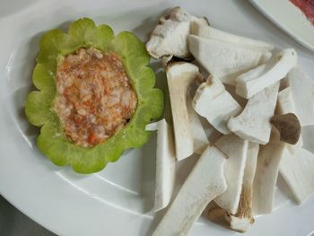 High angle view of food in plate on table