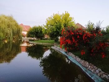 Scenic view of lake by trees against sky