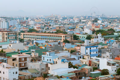 High angle view of townscape against sky