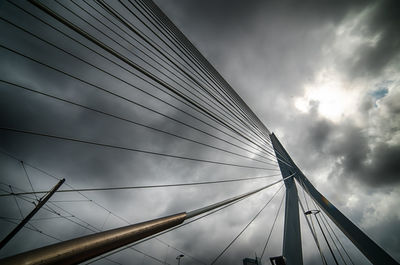 Low angle view of suspension bridge against sky