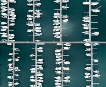 Directly above shot of boats moored at harbor