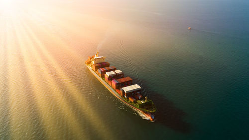 High angle view of boat in sea