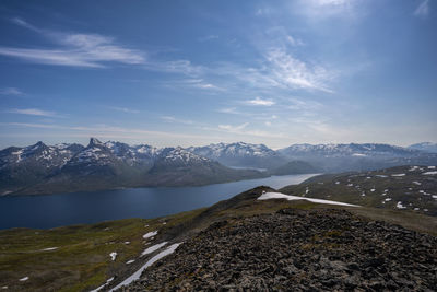 Scenic view of snowcapped mountains against sky