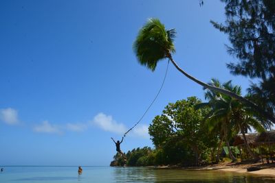 Scenic view of sea against blue sky